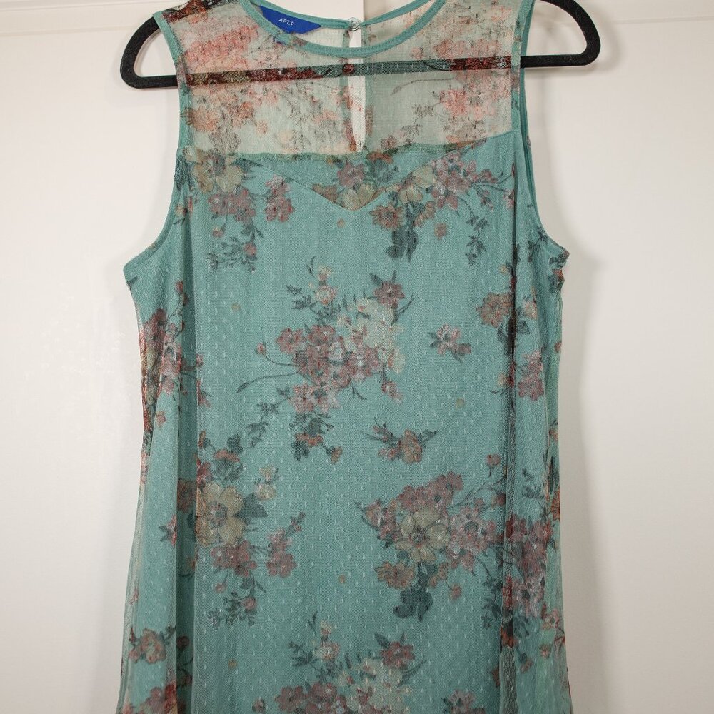 Apt 9 Teal floral sweetheart illusion mesh tank